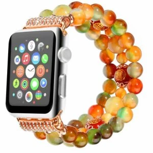 Luxury Jewelry Beads Bracelet Watch Band for Apple Watch 40mm 44mm, Rhinestone Wristband for Apple iWatch Agate Stone Straps