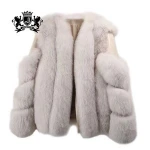 Luxury Ladys Genuine Cross Fox Round Collar Long Jacket Windproof Keep Warm Real Fox Fur Coat Women