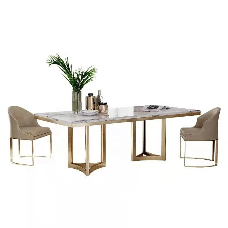 luxury modern design dinning table set marble table stainless steel restaurant table with chairs italian dining room set
