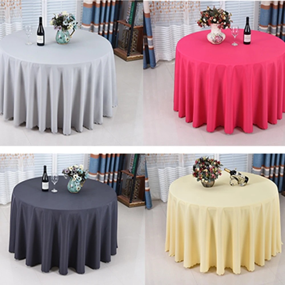 Luxury Tablecloth for Hotel Wedding Usage with Round Shape Jacquard Pattern with Solid Color of Silver White Burgundy Color