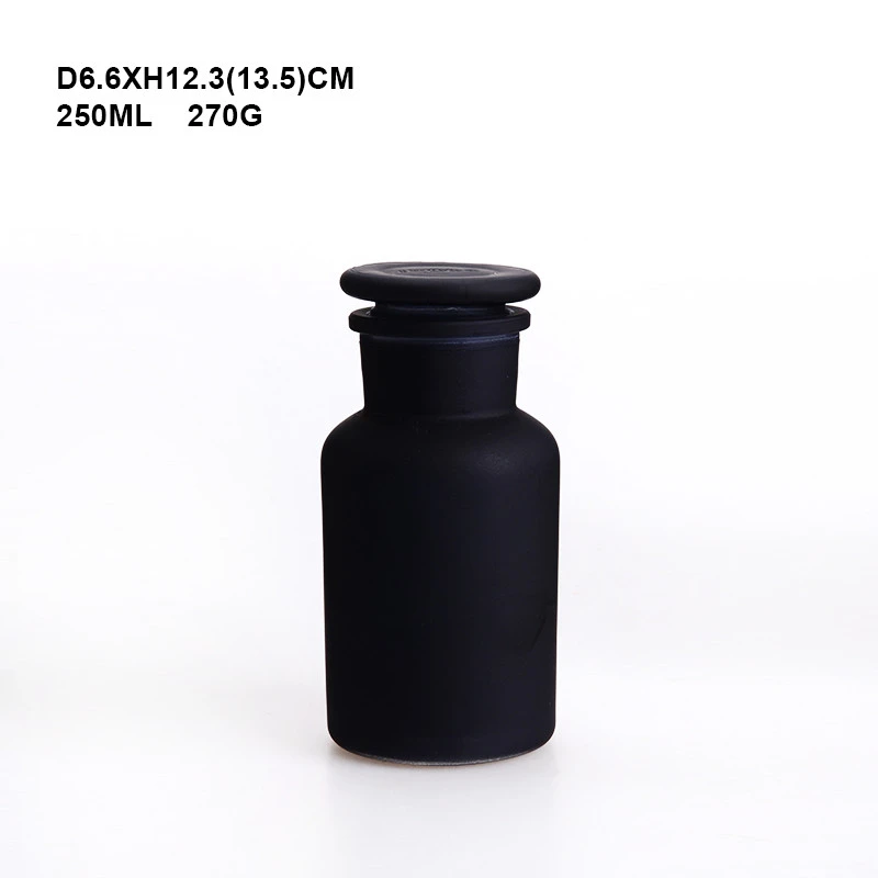 Matte black reagent laboratory glass bottle with glass lid