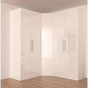 MDF modern glass cheap cloth white 4 door storage wood corner wardrobe cabinet