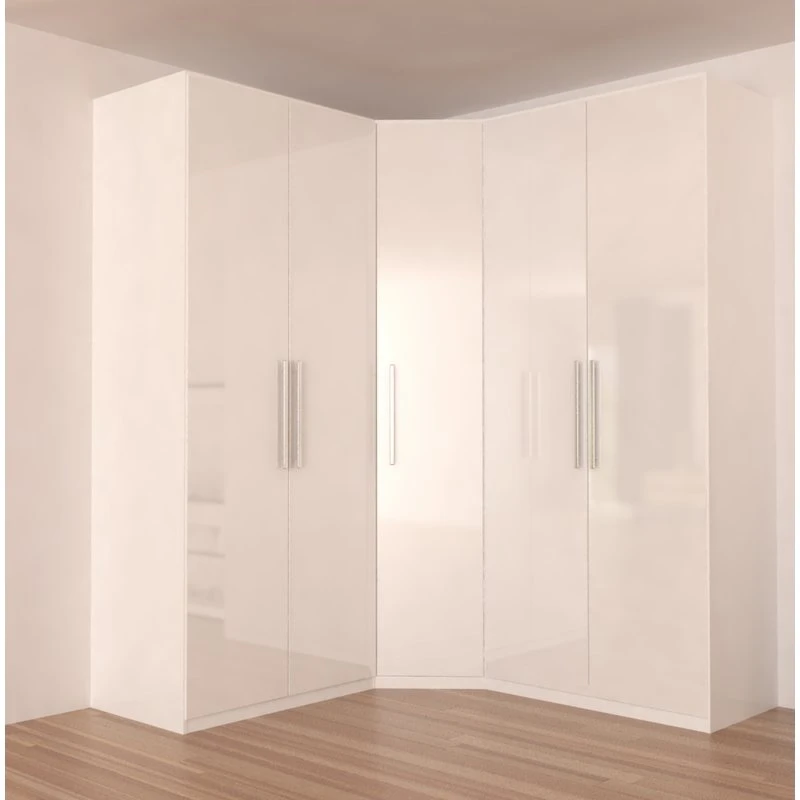 MDF modern glass cheap cloth white 4 door storage wood corner wardrobe cabinet