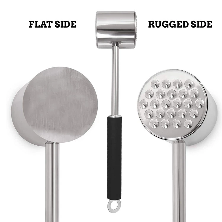 Meat Tenderizer Tool Stainless Steel Meat Hammer Heavy Duty Pounder Comfort Grip Handle Dual Sided Meat Mallet