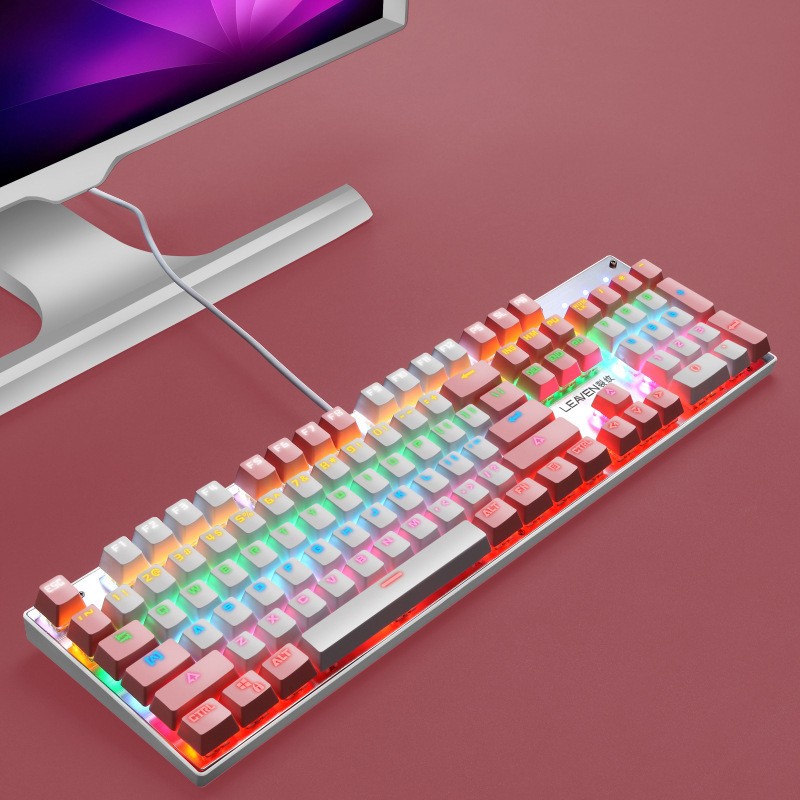 Mechanical Gaming Keyboard RGB LED Rainbow Backlit Wired Keyboard with Red Switches for Windows Gaming PC