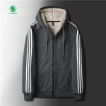 Mens Autumn-Winter Lamb Fleece Cardigan Hoodie Solid Pattern with Thin Raw Processing Thickened Hoodie Coat