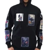 Mens Heavyweight Cotton Acid Wash French Terry Hoodie with Custom Embroidery Patchwork