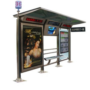 Metal Led display solar bus station shelter light bus waiting shed bench