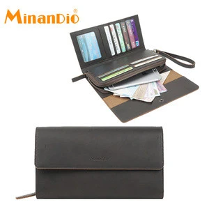 MINANDIO new designer classical mens multi purpose mighty minimalist 3 fold leather wallet with chain