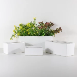Modern Decirative Flower White Clay Ceramic Flower Pot Rectangular Flower Pot