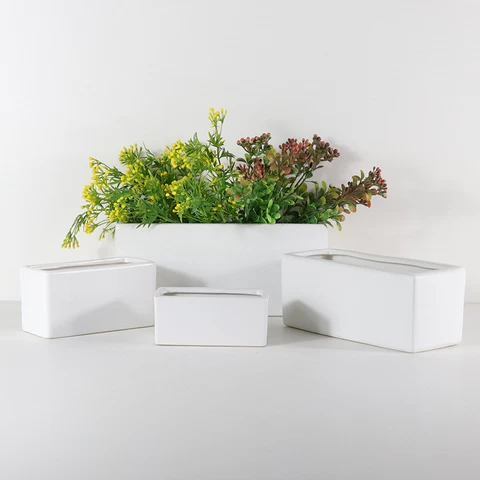 Modern Decirative Flower White Clay Ceramic Flower Pot Rectangular Flower Pot