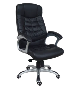 Modern High-Back Ribbed PU Leather Swivel Executive Black Office Office Chair with wheels