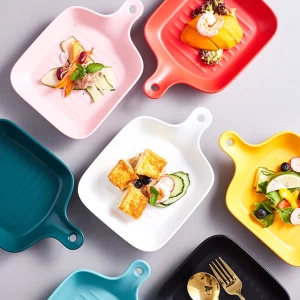 Multipurpose novelty color glaze household ceramic porcelain plate pan tray tableware homeware dinnerware bakeware