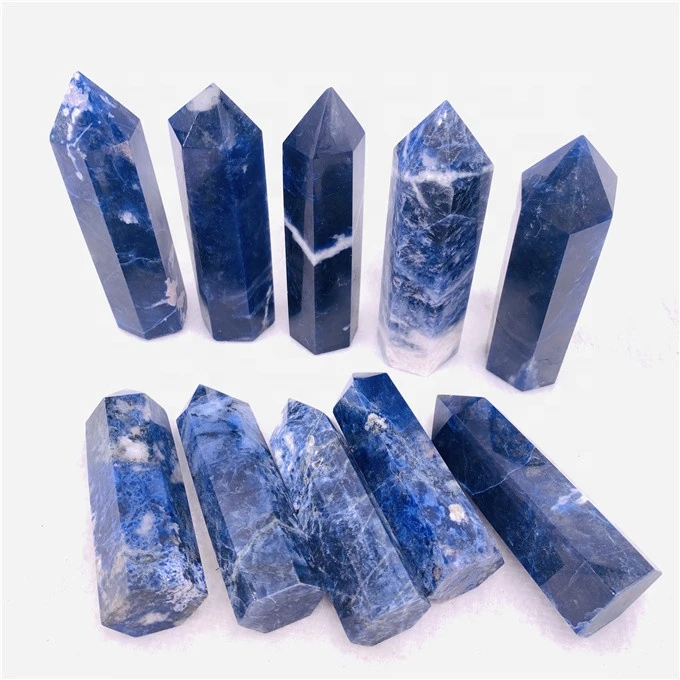 Natural crystal wand blue vein stone blue sodalite quartz crystal point tower