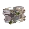 Natural Faceted Cut Peridot Gemstone Solid 925 Sterling Silver Spinners Ring Fine Jewelry