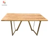 Natural Style Inlay Pattern Wooden Top Metal Base Party Square Dining Table