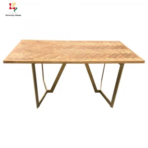 Natural Style Inlay Pattern Wooden Top Metal Base Party Square Dining Table