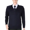 Navy pullover with elbow patches and epaulet security sweater uniform