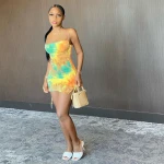 neon yellow color  summer spaghetti strap ladies night  evening dresses  tie dye dress