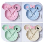 New Arrival Cartoon Wheat Straw Kids Dinnerware Set With Optional Cutlery