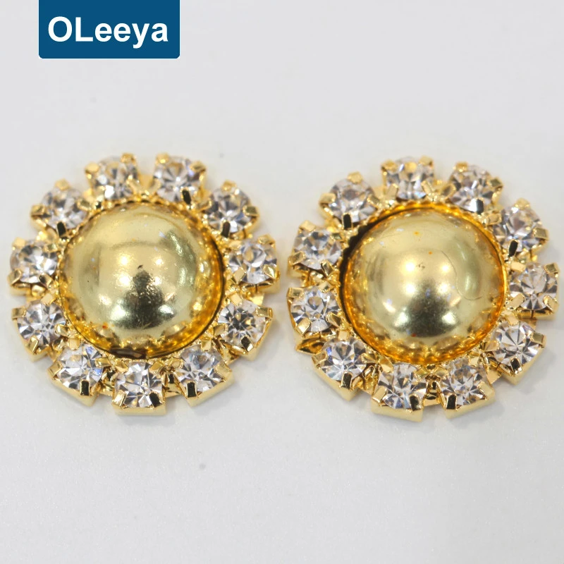 New Arrival Gold Chatons Claw 17mm ABS Half Round Pearl Rhinestone Buttons for Wedding Hairpins