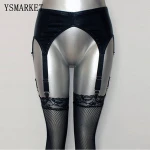 new black  metal clips garter gothic harajuku style faux leather garters  lingerie y hook latex fetish garter belt 15%