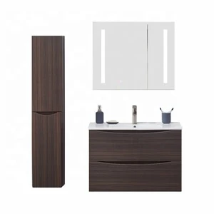 New fashion dark wood grain wall mounted modern vanity bathroom with mirror cabinet and side cabinet