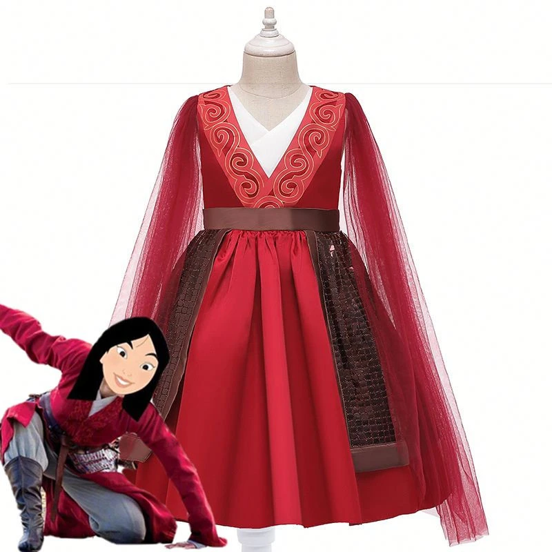 New Mulan Halloween Cosplay Costume Chinese Hero Mulan Movie Kids Prricess Dress D0634