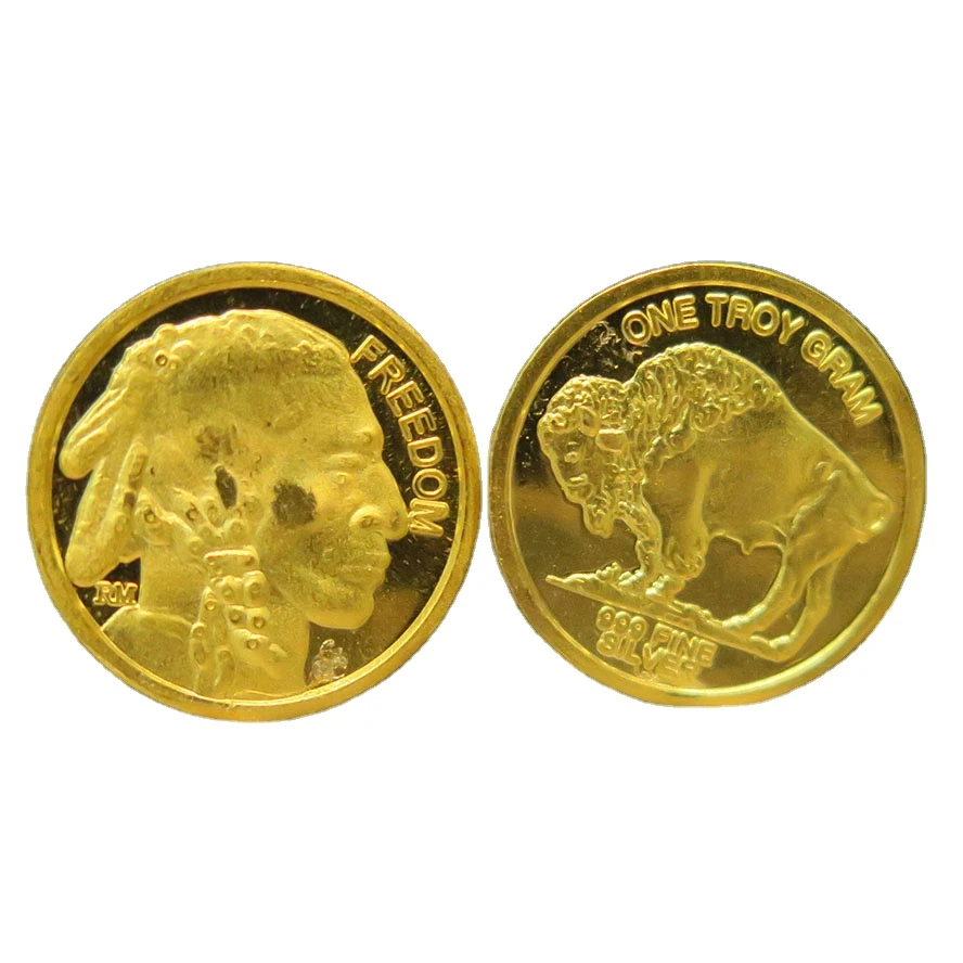 New Style 1g gold plated pure silver indian head buffalo round  for sale  A093