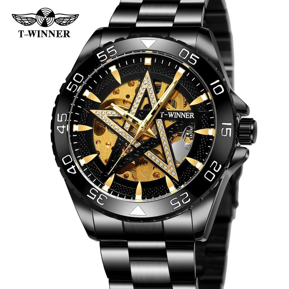 New winner European and American style men&#39;s fashion casual five-pointed star mechanical watch automatic mechanical watch