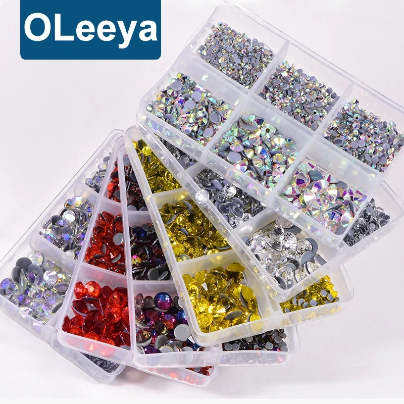 Oleeya Hot Selling 1200pcs/Box Mix Sizes Hot Fix Iron On Rhinestones Crystal Stone For Garment Accessories