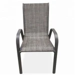 Outdoor Cheap Modern Metal Steel Iron Sling Textilener Teslin Stackable Stacking Arm Terrace Bistro Patio Chairs Garden Chair