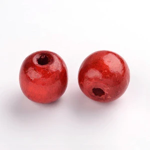 PandaHall Dyed Red Round Wood Beads Nice for Childrens Day Gift Making, Wholesale