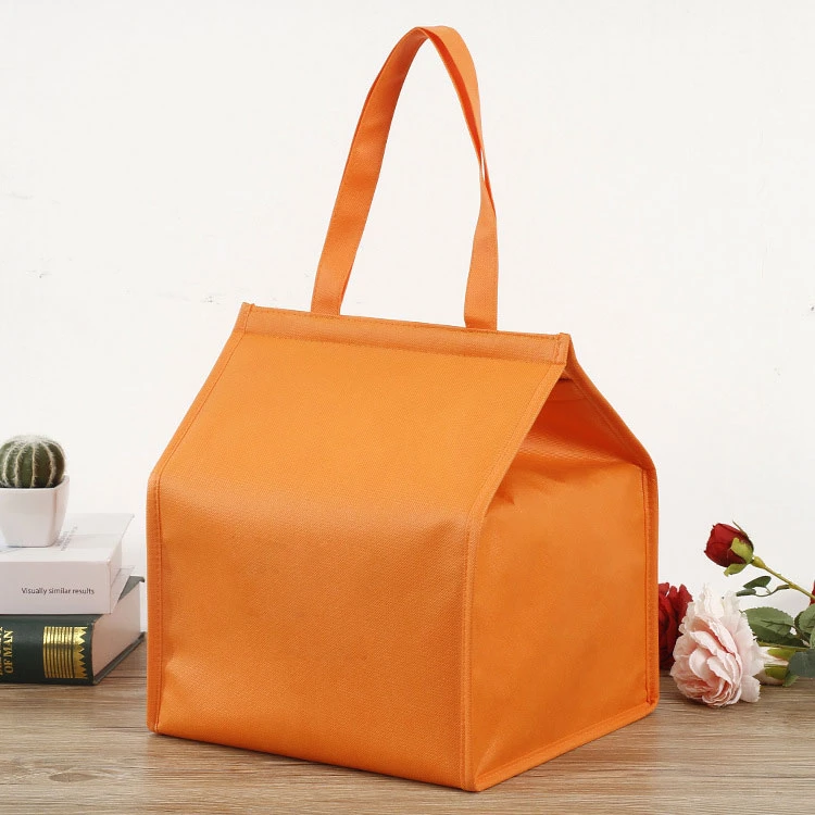 plain orange non woven insulated camping foldable picnic soft cooler lunch bag with velcro closure cake fast food take away