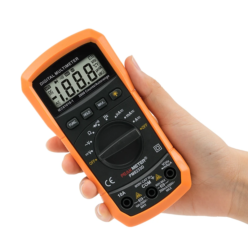 PM8233D Pocket Size Smart Digital Multimeter AC DC Voltage Current Resistance Temperature Meter