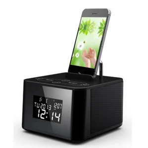 Portable Mini BT Speaker Music Audio Subwoofer Speakers Clock with FM Radio USB AUX for iPhone Music Receiver