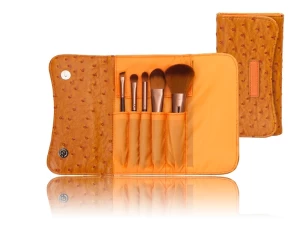 Portable Synthetic Hair Cosmetic Brush Kit Makeup Brush Set with Ostrich Pattern