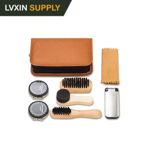 Premium Quality 7 Piece Brush Polish Shoe Care Set with PU Leather Luxury Case