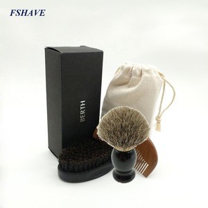 Pure Custom Beard Brush Kit For Men 100% Firm Boar Bristle comb and Badger brush set Best Grooming Comb for Mustache