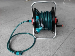 PVC garden 5/8" high pressure retractable flexible garden water hose reel cart set