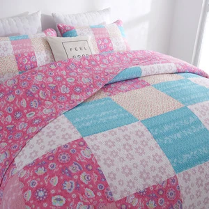 Quilted small patchwork handmade real cotton bed cover three-piece cotton double bed sheet