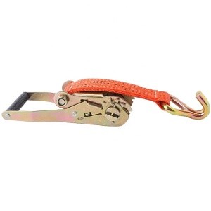 Ratchet tie down strap and lashing belt with custom designed logo and colors