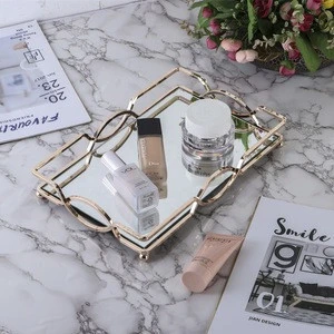 Rectangle Glass Tray Metal Makeup Decorative Mirror Tray