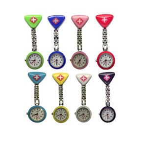 Red cross Brooch Design Cheap Colorful Portable Medical  nurses watches Alloy pocket Triangle Colorful  Nurse Watch