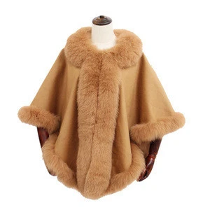 SF0382 Factory wholesale warm real Fox fur collar cashmere shawls