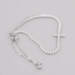 Sland Sterling Silver Cross Bead Ladies Bracelet Women Bangle Adjustable