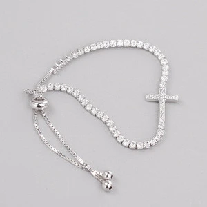 Sland Sterling Silver Cross Bead Ladies Bracelet Women Bangle Adjustable