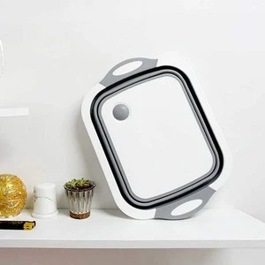 Space Saving 3 in 1 Multifunction Storage Basket Plastic foldable cutting board Chopping&amp;Slicing Board for Camping With Towel