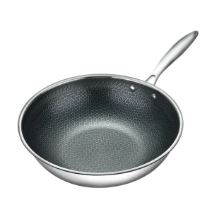 Special Design Widely Used Stainless wok Non Stick Three-layer Steel Wok With Lid