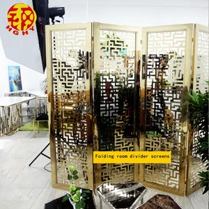 Stainless Steel Pop Up Metal 4 Panels Folding Screen Chinese Paravent Chambre Room Divider